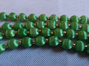 Vintage Green Satin Thread Bead Necklace – Long Strand Costume Jewelry - Picture 1 of 2