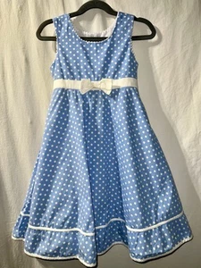 Anavini Hand Smocked Blue Polka Dot Sleeveless Cotton Dress Girls Kids  Size 6 - Picture 1 of 7