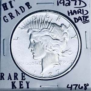 1927 D PEACE SILVER DOLLAR HI GRADE GENUINE U.S. MINT RARE KEY COIN 4768 - Picture 1 of 3