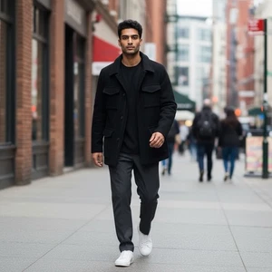 G2000 Black Wool Cashmere Over Coat Mens 48 Short Multi Pocket Hidden Buttons - Picture 1 of 5