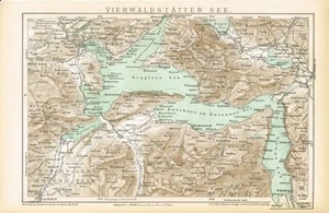 Karte VIERWALDSTÄTTER SEE 1895 Original-Graphik - Imagen 1 de 1