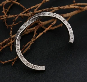 Men's/Womans Twisted Open Bangle Retro Viking Rune Norse Cuff Bracelet - Picture 1 of 3