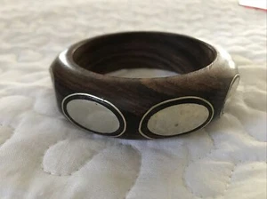 Wood Bangle Bracelet India Steampunk 1" Wide 2.5" Open Boho Ethnic Moto Hippie - Picture 1 of 6