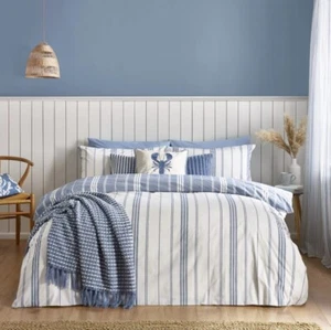 Catherine Lansfield Harbour Stripe Single Double Super/King Duvet Cover Set - Picture 1 of 4
