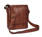 Mens Two Tone Cross Body Travel Organiser Flap Over Leather Shoulder Bag Tan NEW