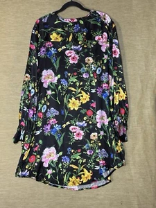 H&M Dress 18 Black Floral Satin A Line Long Sleeved - Picture 1 of 10