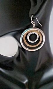 NEW- ROMAN -Sterling Silver Round Earrings - Tone Silver and Gold. - Picture 1 of 3