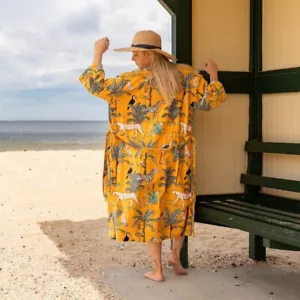 Abrigo Chaqueta Lujoso Terciopelo Flecos Kimono Mostaza Estampado Floral Kimono Bata Larga - Imagen 1 de 4
