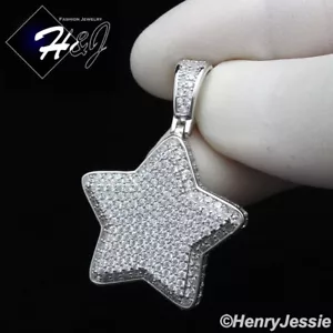 MEN WOMEN SOLID 925 STERLING SILVER ICY BLING CZ 3D STAR PENDANT*SP218 - Picture 1 of 4
