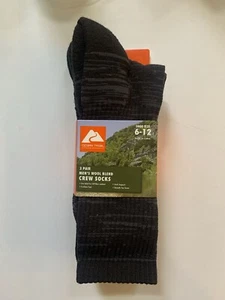Ozark Trail Men's Crew Socks Merino Wool Blend 3-Pack Cushion Foot Black - Picture 1 of 7