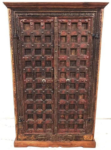 Huge Antique 1800s Indian Teak Armoire Cabinet Pantry Cover