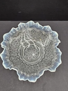 Antique EAPG Jefferson clear and White Ruffled Opalescent Glass Dish Bowl 8" - Picture 1 of 6