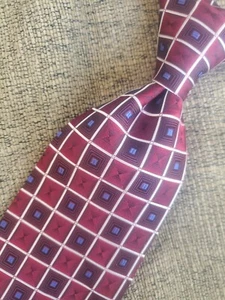 INSIGNIA MARTIN WONG TIE NWOT Red Blue 100% Silk Necktie Hand Made Xtra Long - Picture 1 of 11