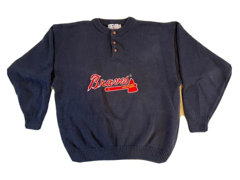 MILWAUKEE BRAVES Blue Cotton Sweater - 3 Leather NeckButtons Genuine Merchandise Cover
