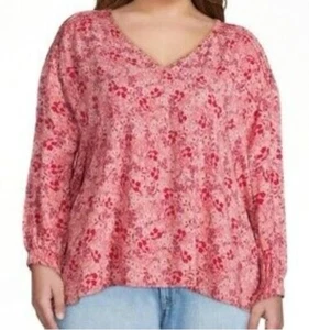 Terra & Sky Henley Top Women’s Size 3X Summer Pink Multi Floral V Neck NWT - Picture 1 of 23