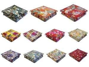 Multicolor Kantha Cushion Box Cover Square Floor Decorative Cushion Cover US - Picture 1 of 55