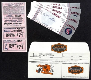 California Angels Tickets - 4 Unused 9/10/94 Strike - Game Not Played  - Picture 1 of 2