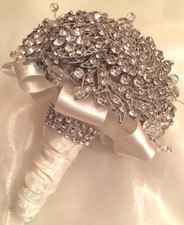 ❤️ Bridal Diamanté Brooch Bouquet Crystal Beaded Posy And Buttonhole
