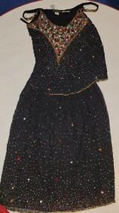 VINTAGE 2 PC SILK TOP SKIRT RHINESTONES OUTFIT EMBROIDERY CLAIRE PEARONE NWT - Picture 1 of 8