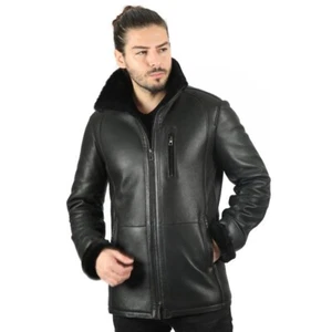 Brown Leather Jacket Men - Black Real Mens Shearling Leather Jacket - Picture 1 of 3
