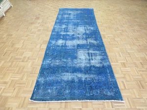 4'6 X 13'1 Runner Hand Knotted Overdyed Blue Vintage Oriental Rug G5638 - Picture 1 of 12