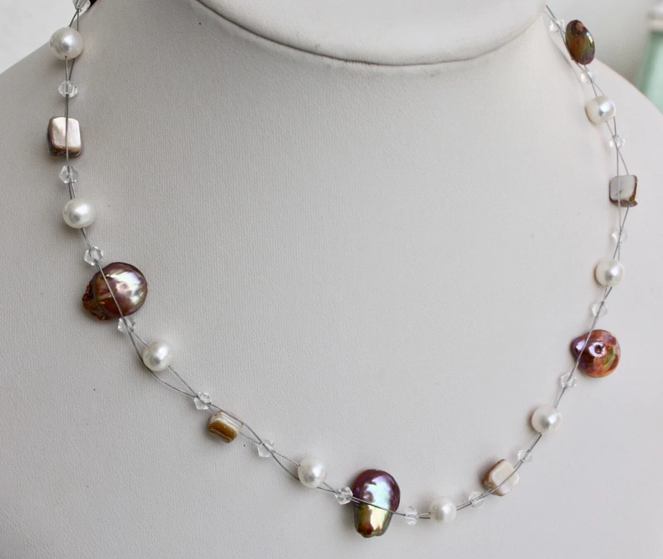 N07 Süßwasser Perlenschmuck Ketten Halsketten Perlenketten Collier Modeschmuck - Bild 1 von 1