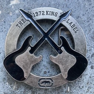 Vintage ECKO Unltd Rhino Logo Belt Buckle - The 1972 King Label, Crossed Guitars - Picture 1 of 11