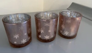 Rosa Quecksilber Glas Votivkerzenhalter 3er Set Schneeflocke Weihnachten mattiert Trio - Bild 1 von 10