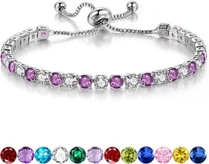Birthstone Bracelet for WomenSilver Bracelets Cubic Zirconia Slider Birthday - Picture 1 of 6