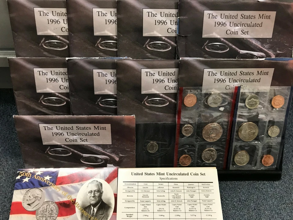9 Set Lot of 1996 P-D-W Mint Uncirculated Sets ORIGINAL All with "W" Dime - Image 1 of 1