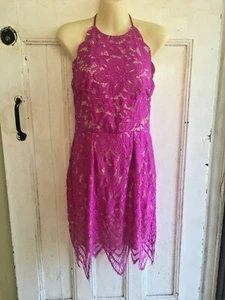 Womens Lace Dress Backless Size 12 Pink Stretch Halter Neck Stretch Fitted - Picture 1 of 12