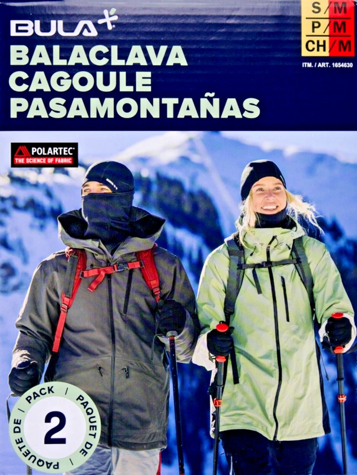 BULA Covertible Balaclava Ski Mask Winter Face Cover Size M 2 Pack. COSTCO