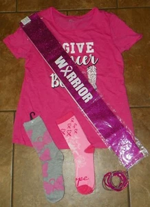 NWOT Women's "GIVE Breast CANCER THE BOOT" Western T-SHIRT Small SOCKS Ribbon ++ - Picture 1 of 7