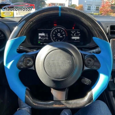 Real Carbon Fiber Steering Wheel Blue Leather Fit 2016-2025 Toyota 86 Subaru BRZ - Image 1 of 4