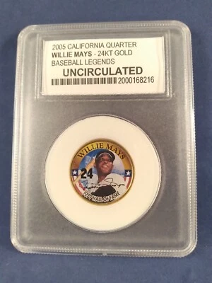 Willie Mays 24k gold 2005 California State quarter 1979 HOF uncirculated - Image 1 of 2