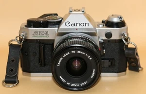 Canon AE-1 Program 35mm SLR Camera + 28mm f/2.8 FD Lens – Tested, Works Great - Picture 1 of 21