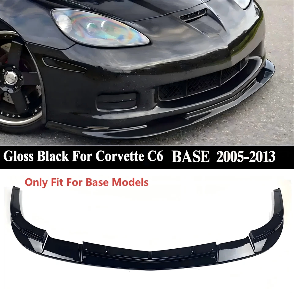For Chevy Corvette C6 2005-13 BASE Models Gloss Black Front Bumper Lip Splitter - Image 1 of 4
