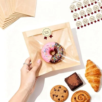 100 Piezas Bolsas de Embalaje de Panadería Resellables con Ventana Galletas Golosinas y Dulces Nuevas Foto 1 de 4