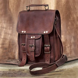 Bolso de cuero Vintage Messenger Satchel hombro marrón auténtico Crossbody nuevo - Imagen 1 de 14