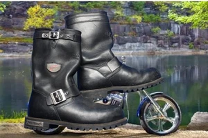 Redwing 988 Mens Black Leather Steel Toe Engineer Biker Boots Vibram Size 9D - Picture 1 of 9