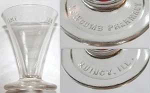 c.1900 Quincy, Illinois Newcomb Pharmacy Embossed Pedestal Glass Dose Cup - Picture 1 of 7