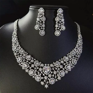 Swarovski Zirkonia Braut Hochzeit Halskette und Ohrringe Set - Bild 1 von 4