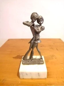 Vintage Pewter Figurine of Dancing Couple On Marble base, Made in Italy - Picture 1 of 5