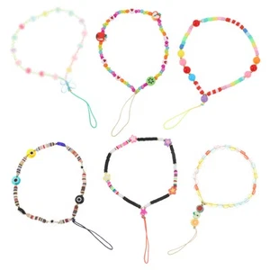 6 Pcs Corde Pendentif Charme Téléphone Portable Ornement Lanières Perlé - Zdjęcie 1 z 12