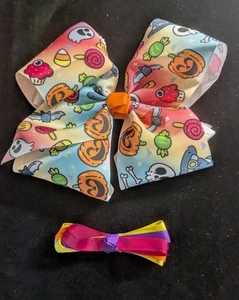 NEU! Große HANDGEFERTIGTE HALLOWEEN HAARSCHLEIFE & helle BAR BOW ~ Kombinieren Sie sie! - Bild 1 von 7