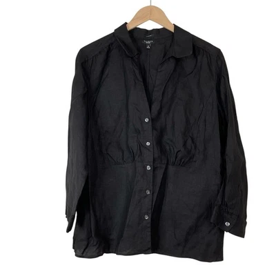 Talbots Black Irish Linen Button Shirt Long Sleeve Collared Size 16 - Image 1 of 4