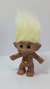 Vintage Ace Novelty Treasure 4" Troll Doll Yellow Hair Green Eyes Orange Gem - Picture 1 of 7
