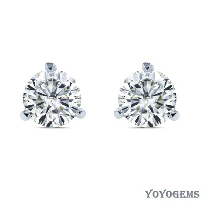 Moissanite Stud Earrings Solid 14K White Gold Round Cut 2 Carat VVS1 For Women - Image 1 of 4