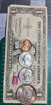 90% Silver Coins + 1$ Silver Note.  Face Value $2.00 +  1 Gram 99.9 Silv. 1 Of 8 - Image 1 of 4
