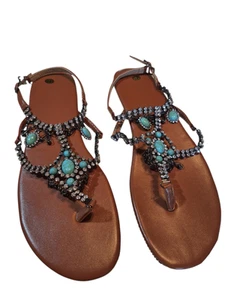 Flat thong Sandals Embellished w/ Rhinestones Size 41 - Picture 1 of 1